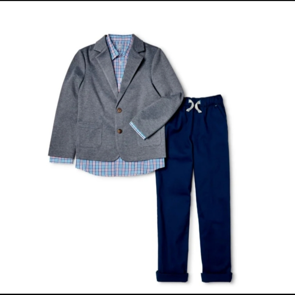 Wonder Nation Boys Size 4 Suit Set with Knit Blazer, Button-Up Shirt, Pants NWT